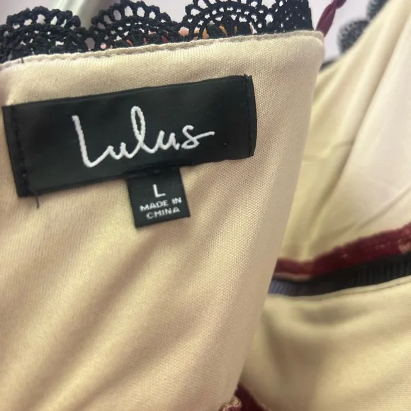 Lulu's Burgundy & Nude Floral Lace Midi Dress - Picture 4 of 6